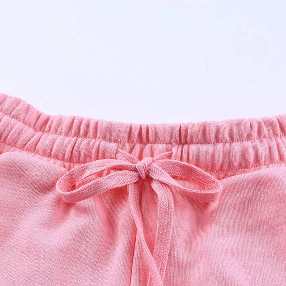 Pink Cropped Hoodie and Drawstring High Waist Shorts Set. barbiecore - Picture 12 of 13
